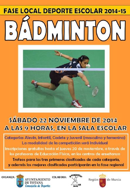 Deportes organiza mañana sábado la Fase Local de Bádminton de Deporte Escolar