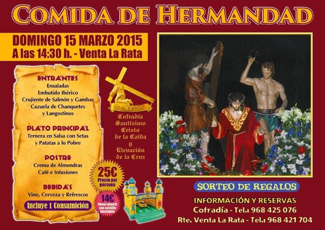 La Cofradía del Santísimo Cristo de la Caída celebrará una comida de Hermandad el próximo domingo