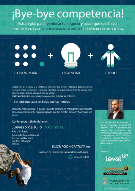 El Centro de Desarrollo Local acogerá la charla gratuita 'Bye bye competencia', impartida por la Escuela de Negocios 'Level Up'