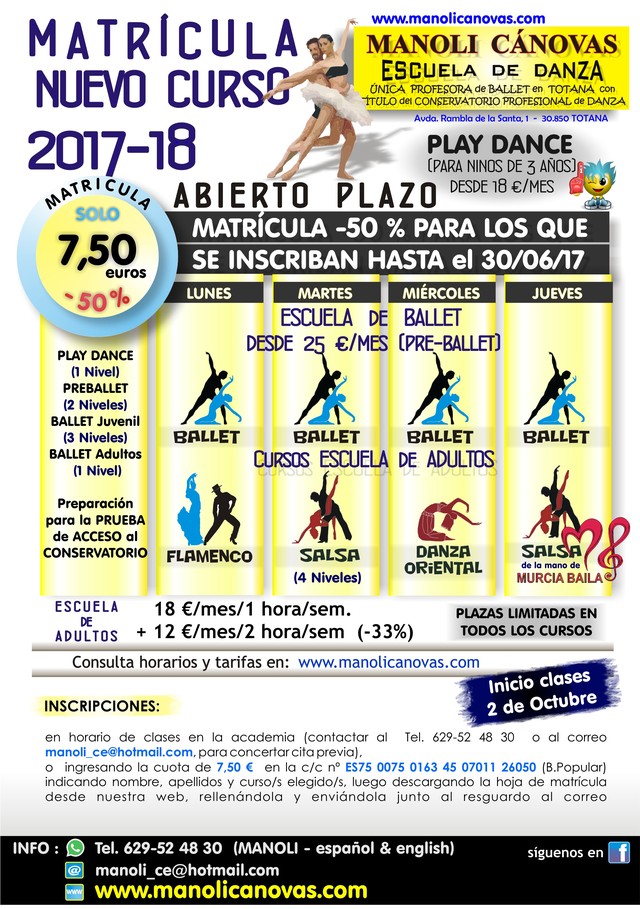 La Escuela de Danza Manoli Cánovas abre el plazo de matrícula para el curso 2017-18