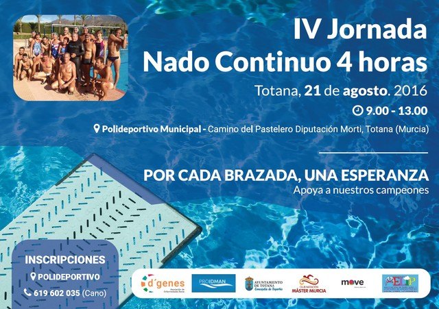 El Polideportivo Municipal '6 de diciembre' acogerá el próximo 21 de agosto la IV Jornada de nado continuo