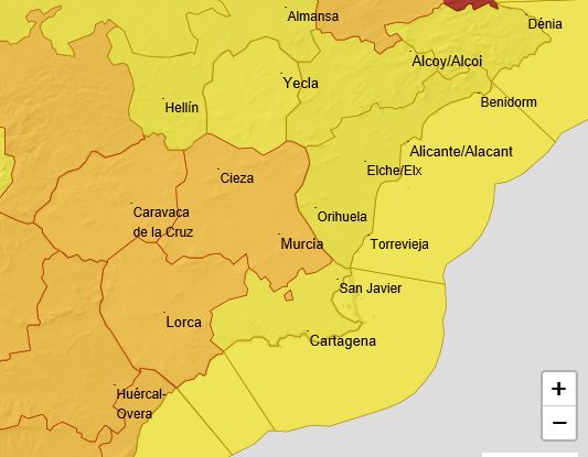 Alerta por lluvias, tormentas y fenómenos costeros en la Región de Murcia