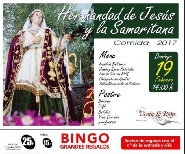 La Hermandad de Jesús y la Samaritana organiza una comida de hermandad, que tendrá lugar el próximo domingo 19 de febrero