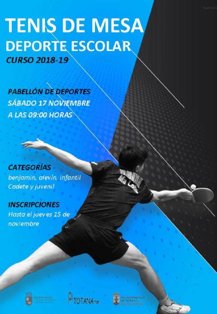 La Fase Local de Tenis de Mesa de Deporte Escolar tendrá lugar este sábado 17 de noviembre