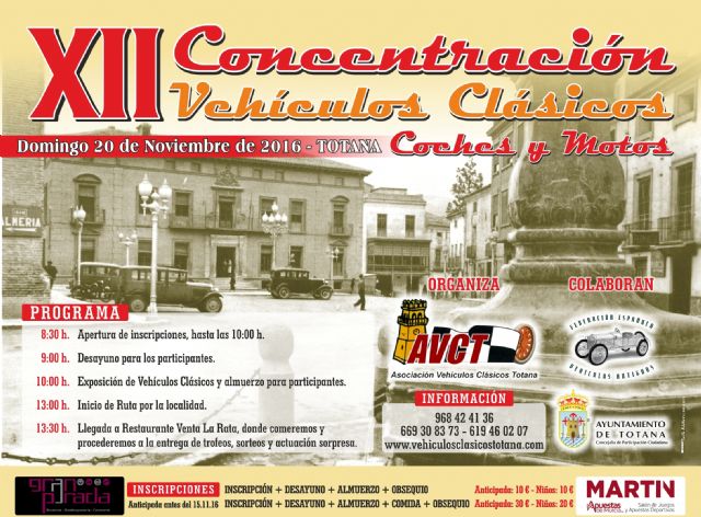 La XII Concentración de Vehículos Clásicos 'Ciudad de Totana' se celebra este domingo, 20 de noviembre, en la plaza de la Constitución