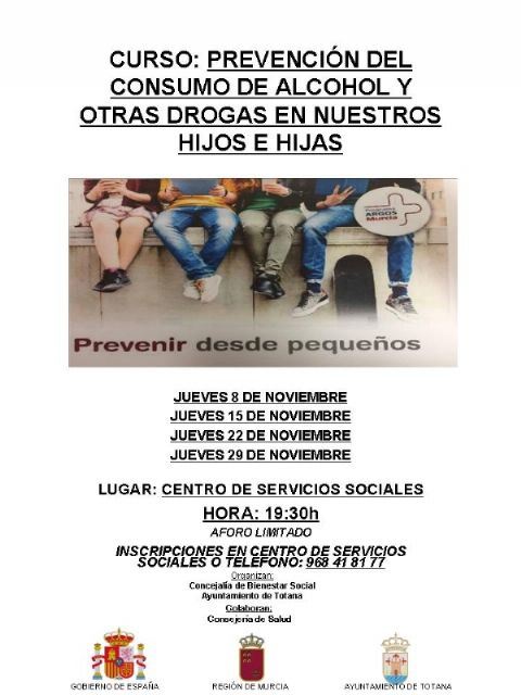 Continúan todos los jueves de este mes las charlas del curso sobre 'Prevención del consumo de alcohol y otras drogas en nuestros hijos e hijas'