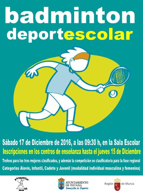 La Fase Local de Bádminton de Deportes Escolar tendrá lugar este sábado en la Sala Escolar