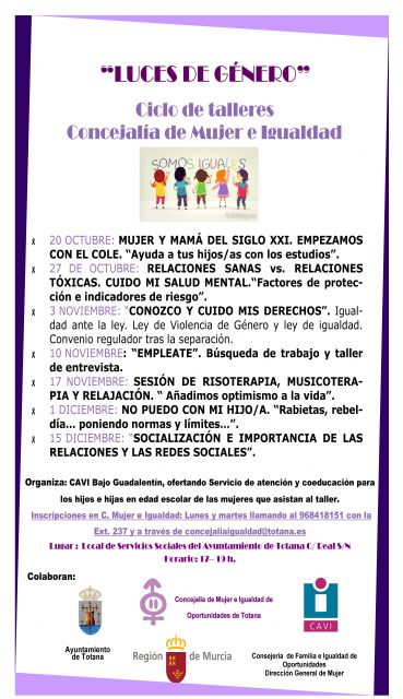 La Concejalía de Mujer e Igualdad organiza este trimestre el ciclo de talleres 'Luces de género'