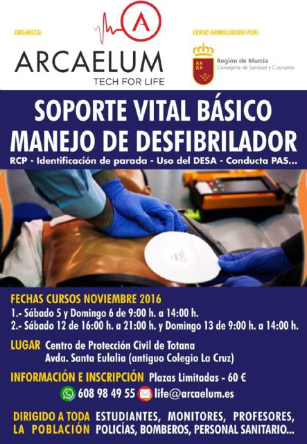 Se organizan durante el mes de noviembre varios cursos sobre 'Soporte vital básico para el manejo del desfibrilador'